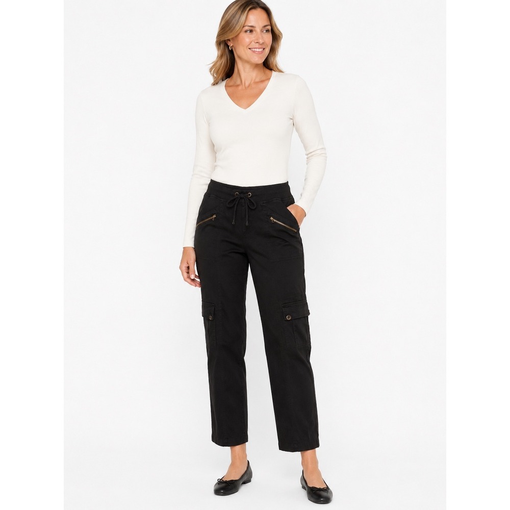 XCVI Black Cargo Pants Drawstring Zip Pockets Utility Boho Size L